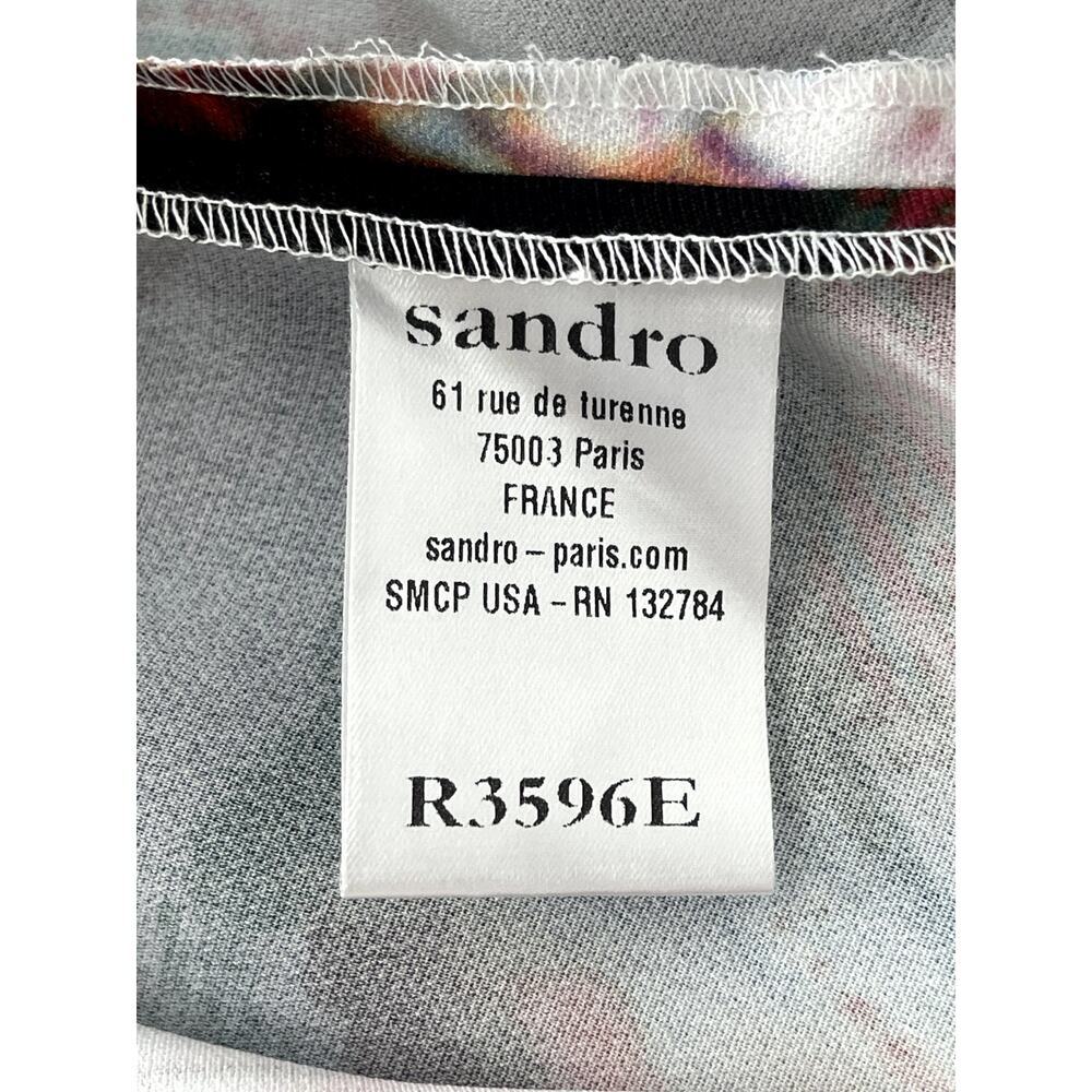 Sandro Sz 3/US 8 Bold Feather Print Dress Black Mini Sheer Cocktail Artsy French - Picture 12 of 13